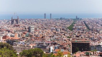 Fototapeta premium barcelona, spain - june 28, 2015 - view over the city with ocean