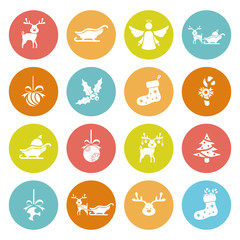 Set of sixteen Christmas icons web and mobile