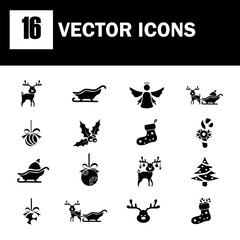 Set of sixteen Christmas icons web and mobile