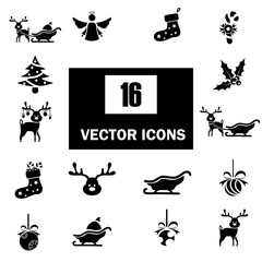 Set of sixteen Christmas icons web and mobile
