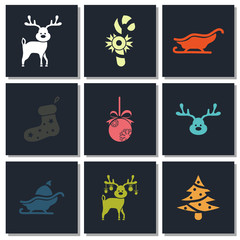 Set of nine Christmas icons web and mobile