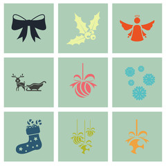 Set of nine Christmas icons web and mobile