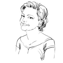 Hand-drawn portrait of white-skin romantic woman, face emotions