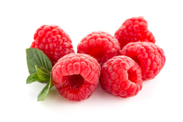 Raspberries with leaves