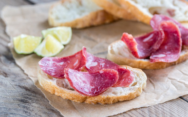 Ciabatta sandwiches with fuet