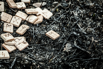 wooden runes on the ground