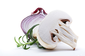 Sliced Champignon, Red Onion in Background