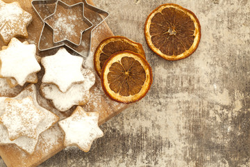 Christmas cookies on wooden table