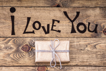 Gift box and I Love You words