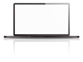 Black Vector Laptop. Vector of Non Branded Laptop with blank screen for copy space. Ground reflection. Black version.