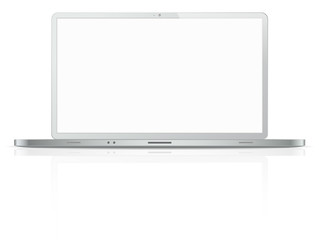 Steel Laptop. Vector of Non Branded Laptop with blank screen for copy space. Ground reflection. Steel version.