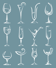 set of wine and liqueur glasses