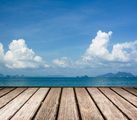 wood pier with  sea and sky