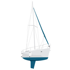 Nice blue and white yacht on white, nice boat -illustration of ship - flatten isolated illustration master vector