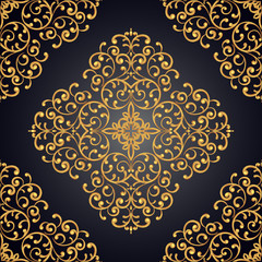 Seamless gold lace pattern on black background