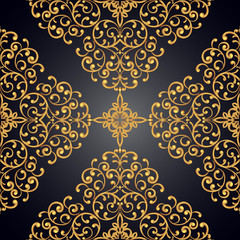 Seamless gold lace pattern on black background