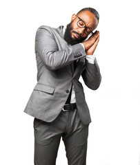 business black man sleep gesture