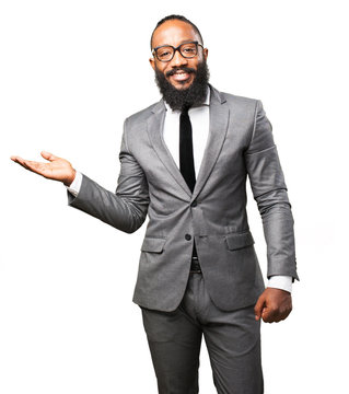 business black man holding gesture