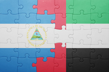puzzle with the national flag of united arab emirates and nicaragua