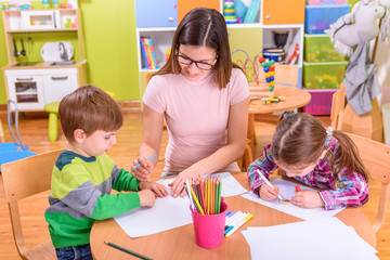 Creative work at Kindergarten - Teacher and Kids