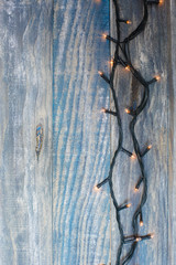 Christmas background. planked wood with lights and free text spa