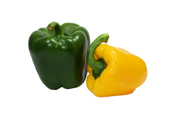 Yellow and green bell pepper isolated on white background. Clipping path.