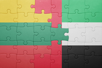 puzzle with the national flag of united arab emirates and lithuania