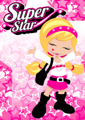 Super star girl on pink star background