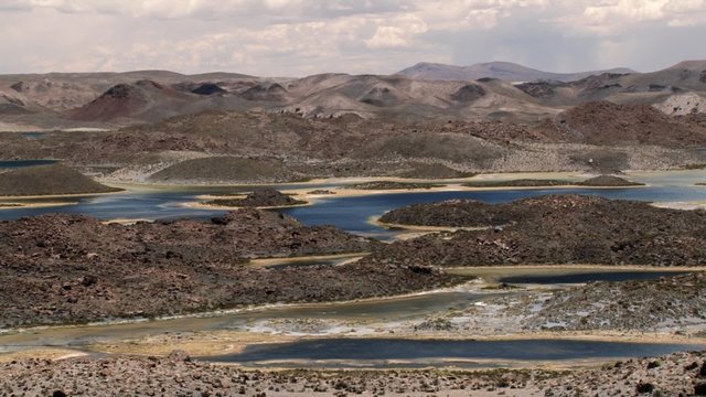 View to the mountain and lake landscape of the Lauca National Park, Chile.