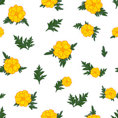 Fototapeta na wymiar Floral seamless pattern with yellow flowers and green leafes