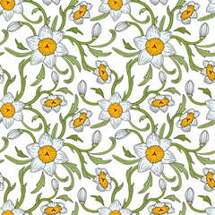 Vector floral seamless pattern with daffodils, victorian style design