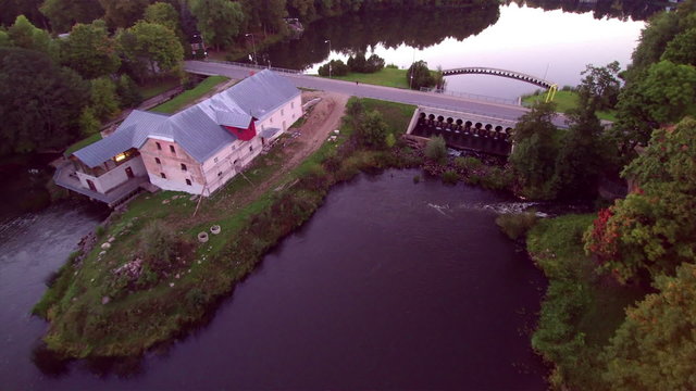 Top view of the paper mill in Rapina and the lake around it. R&auml;pina Paper Factory (originally a paper mill) was completed in 1734  