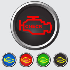 Set of auto icons. Check Engin on the buttons of different color.