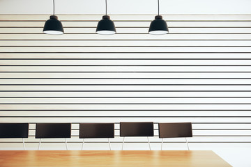 Obraz premium Modern conference room with lamps and furniture