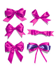 set of six purple ribbon satin bows