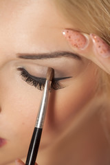 closeup of applying eye shadow with a brush