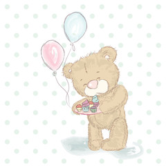 Teddy bear with cupcakes . Cute teddy bear vector .
Bear with balloons .