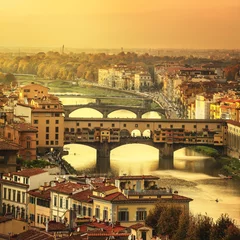 Peel and stick wall murals Ponte Vecchio Florence or Firenze sunset Ponte Vecchio bridge panoramic view.T