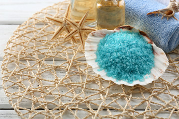 Marine style spa composition on wicker background