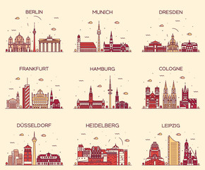 Fototapeta premium German cities vector illustration linear style