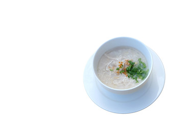 Boiled rice soup with chicken