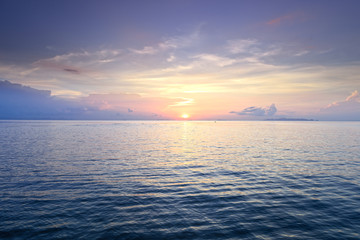 Panoramic dramatic sunset sky and tropical sea at dusk