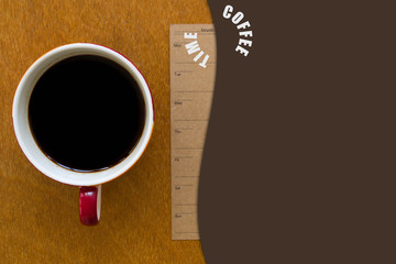 Close up cup of Coffee, latte on the wooden table