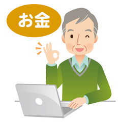 お金　金融　高齢者　パソコン