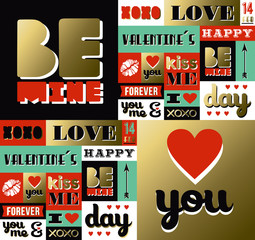 Valentines day retro gold pattern label quote