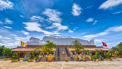 The beauty architectural nirvana Buddha Asia's longest length of 52m with 12m located on the roof is a place revered Buddhist and state-level certification national monument at Binh Duong, Vietnam