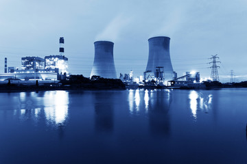 Thermal power plant at dusk