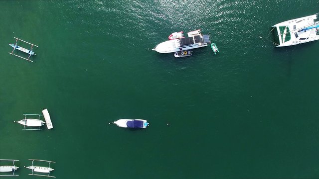 Aerial view of yahts in bay. Summer time.