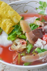 pink seafood flat noodles Yen ta fo - Thailand healthy food