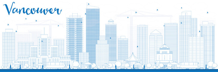 Fototapeta premium Outline Vancouver skyline with blue buildings. Some elements have transparency mode different from normal.